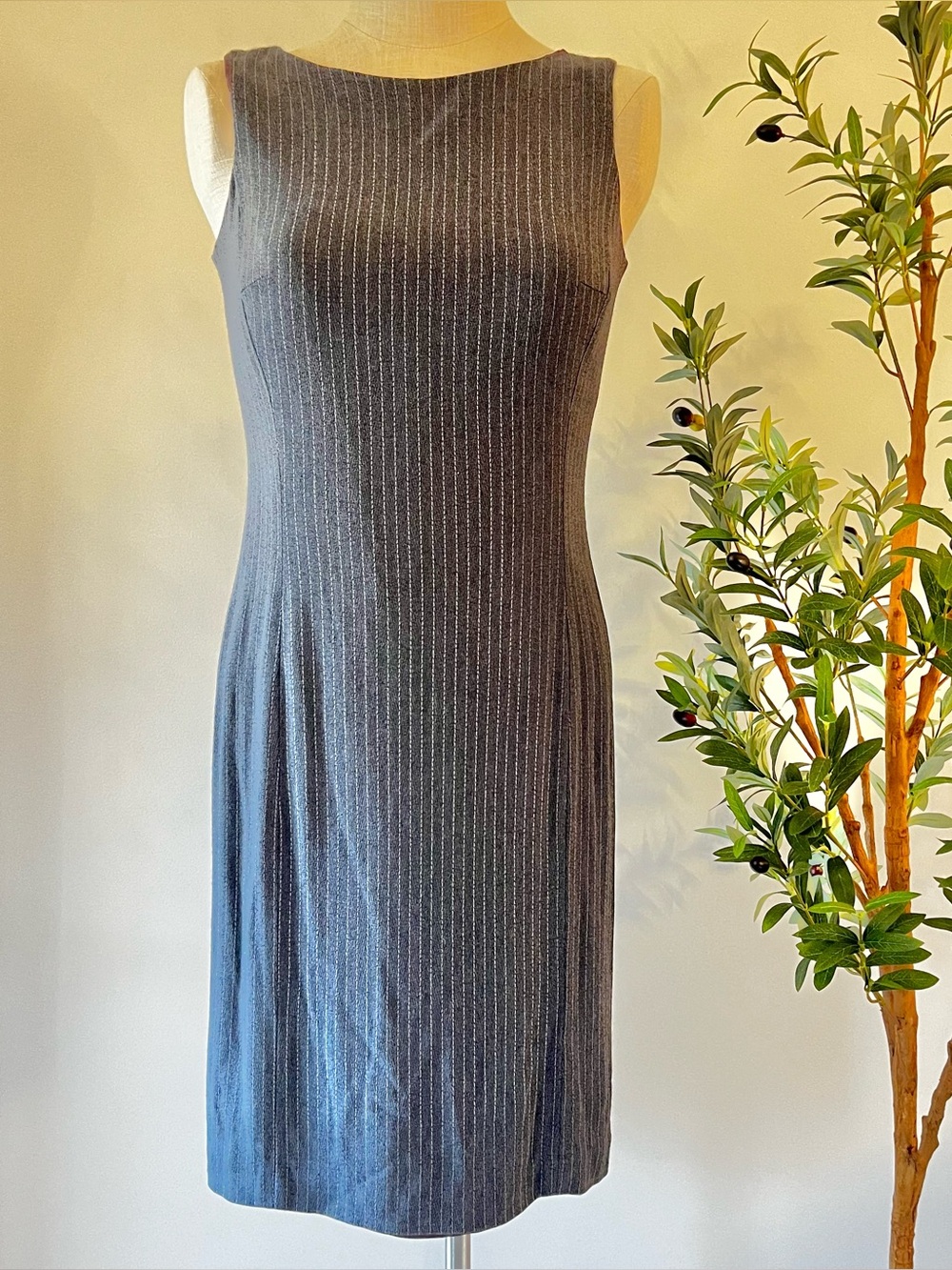 Vintage Liz Claiborne Sleeveless Pinstripe Sheath Dress in Charcoal